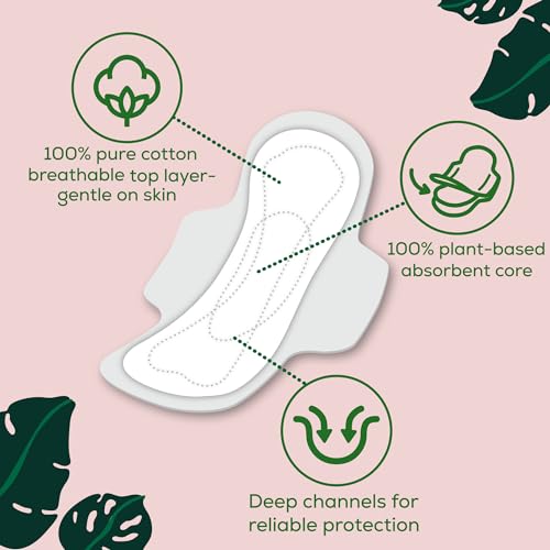 L. Pure Cotton Overnight Menstrual Pads for Women, Ultra Thin with Wings, Unscented, 96 Count (2 Packs)