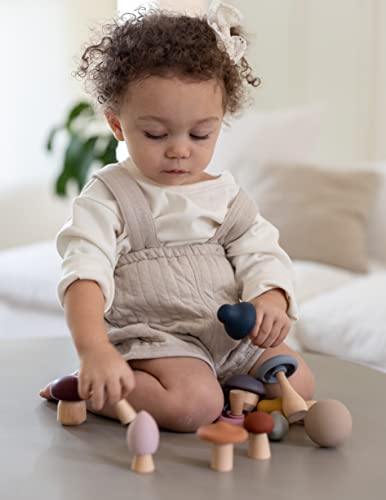 Image of Mushroom Toy Set - Interchangeable Wood & Silicone Montessori Toy for Toddlers - Promotes Imagination, Fine Motor Skills & Developmental Growth in Children