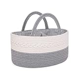 Oliver & Emilia Diaper Caddy - Portable Woven Baby Organizer Basket w/Handle, Nursery Changing Caddies & Dividers, Dresser Organizer, Cotton Rope Stuff Holder, Wipes Storage, Must Haves Newborn, Gift