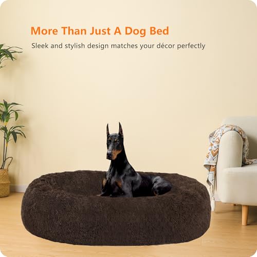 HMTOPE Orthopädisches Hundebett rund Hundekissen Hundesofa Katzenbett Donut Kuscheliges Hundekorb Waschbar, 120 cm Ø, Braun