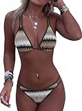 ZAFUL Bikini Sets for Women Dual Straps Wave Texture Cutout Color Block Triangle Swimsuits 2 Pieces Bathing Suits(3-ce-Brown, M)