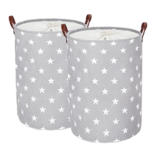 Image of Lifesela 2-Pack Large Laundry Basket, 20-Inches Collapsible Laundry Hamper with Leather Handles, Dirty Clothes Hamper with Drawstring Closure Waterproof Laundry Bin (Grey)