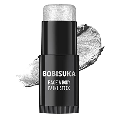BOBISUKA Silver Face Paint Stick Waterproof Metallic Silver Full Body Paint Sticks Blendable Painting Kit for Halloween Makeup SFX Cosplay Special Effects Parties Cosplay Costume Stage