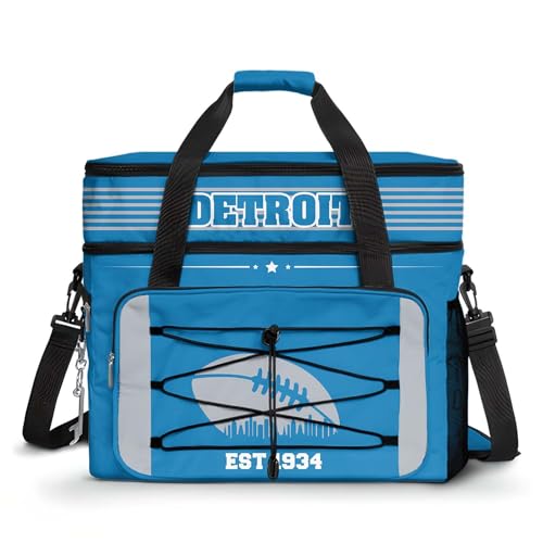 Shipion Detroit Football Fan Picnic Bag Cooler, 45 Can Double Compartment Large Leakproof Cooler Bag,Adult Large Picnic Cooler Bag, Portable Insulated Travel Cooler.