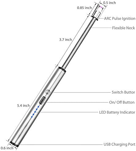 AUERVO Electric Arc Lighter Candle Lighter USB Rechargeable Multi Purpose Longer Flexible Neck Lighter Flameless Windproof for Kitchen Grilling BBQ Camping Stove (Silver)