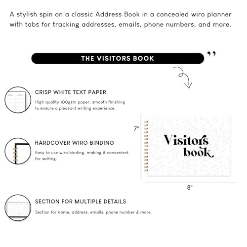 Image of Visitor Book - 8 x 12 Inches | Handwritten Pattern Wire Bound Guest Register for Hotels, Offices, Exhibitions & Business Use | Medium Size Visitor Log Book for Reception & Front Desk