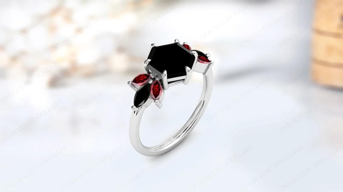 Hexagon Cut 3 CT Black Onyx Wedding Ring For Women 10K Gold Black Onyx Art Deco Cluster Engagement Ring Antique Bridal Promise Ring For Her