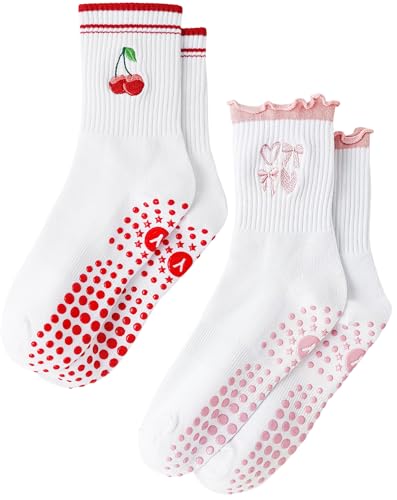 Image of Yawlsow Pilates Grip Socks for Women Yoga Grippy Socks Cute Barre Non Skid Athletic Crew Sticky Sock Workout Hospital