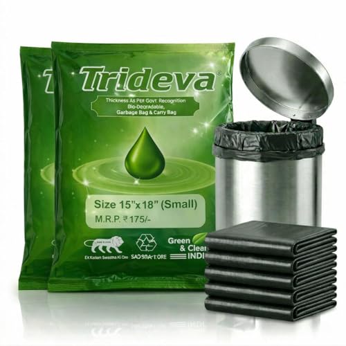 Image of Garbage Bags /Dustbin Bags - 120 Micron Heavy - Duty Trash Bags (15 x 18 Inches) - Small Leak -Proof Bin Liners for Kitchen, Office & Industrial Use - 500g Pack (Black, Pack of 2) - 36 Bags