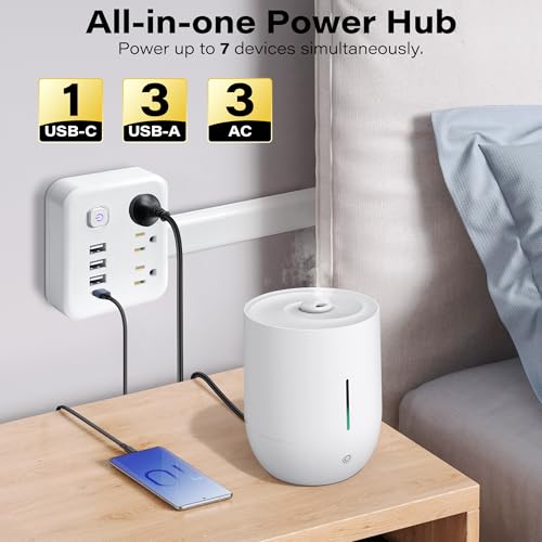 LYANSO Electrical Outlet Extender, 360° Rotating Wall Outlet with Power Switch, 3 AC Outlets, 3 USB-A & 1 USB-C, Extends 17"-26", Use for Hard-to-Reach Outlets Behind Couches, Nightstands, Desks, Beds by LYANSO - Image 4