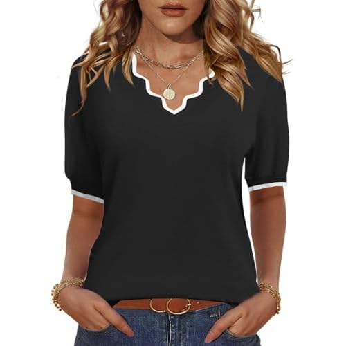 LOMON Womens 2026 Spring V Neck Sweater Casual Tops Short Sleeve Lightweight Ribbed Knit Pullover Sweaters