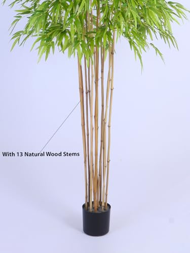 Image of ARICK DECOR 7Ft Artificial Bamboo Tree in Pot, 7ft Realistic Faux Bamboo Silk Plant with Natural Canes, Peacock Shaped Extra Large Floor Decor for Home, Office & Balcony