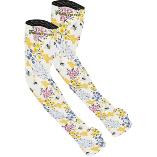 FARMER'S DEFENSE Gardening Arm Sleeves|UV Cooling Protective Sleeve Women & Men|Anti-Scratch Cover Sun UPF Outdoor Protection - Save the Bee's Cream - S/M