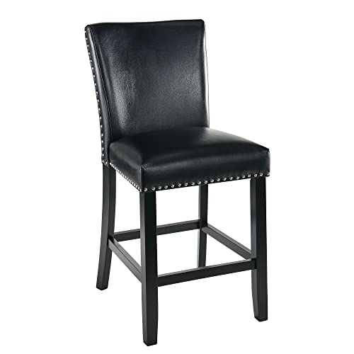 Counter Chairs With Nail-Heads Trim, Set Of 2 Bar Stool Chairs With Solid Wood Leg, Holds 300 Lbs, 26”H Seat Leather Dinning Chairs With Waterproof Skin,Upholstered Stools For Kitchen Black Zby2258Bk #TOP4