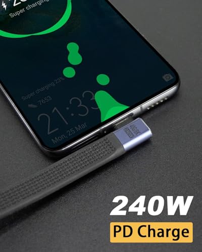 Image of MICROWARE 5inch Short USB C to USB C Cable, 240W 40Gbps Type C Fast Charging Cable, Flat & Flexible Right Angle Type C Cable, MacBook, Galaxy S23, External SSD (Right Angle)