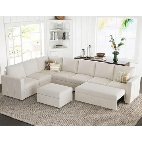 Belffin Modular Sectional Sofa with Sleeper Sofa Couch Pullout Bed, Oversized U Shaped Sleeper Sectional Couch with Reversible Storage Seat for Living