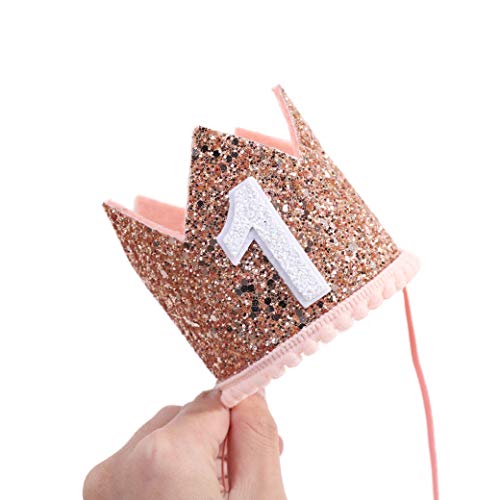 Wawoo Glitter Crown For 1St Birthday - Baby First Birthday Crown, Birthday Girl Boy Gift,Photo Booth Props,1St Birthday Party Hat (Pink Crown) #TOP6