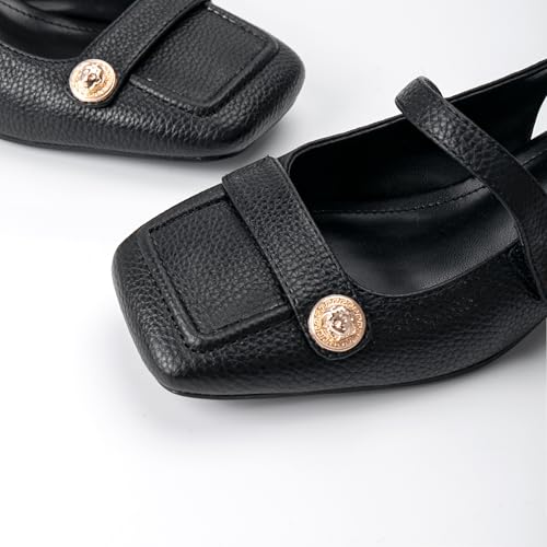 Image of Slingback Mary Jane Heels for Women Low Block Heel Closed Square Toe Pump Shoes Heels Classic Daily Office Dressy Shoes