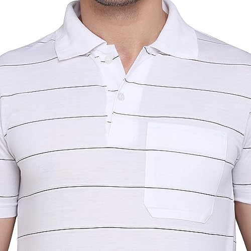 Image of INKKR Men's Striped Polo Neck Cotton Blend Multicolor T-Shirt