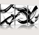 RUURUU 3Pcs Framed Black and White Abstract Wall Art Black Lines Canvas Wall Decor Brush Stroke Pictures Modern Minimalist Gallery Posters Prints For Living Room Bedroom Home Office 16x24Inches