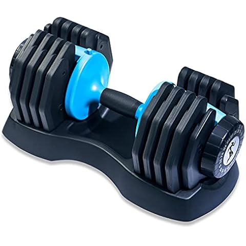 Strongology Adjustable Smart Dumbbell 2.5kg to 25kg Single Home Fitness Training Weights Black Blue Cover