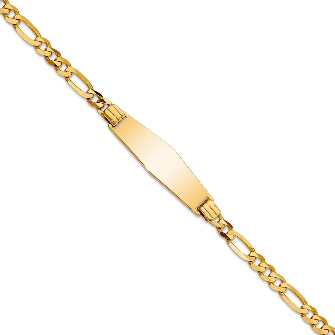 JewelryWeb 7.3mm 14k Solid Yellow Gold Figaro Soft Diamond Shape ID Bracelet Identification Bracelet for Women