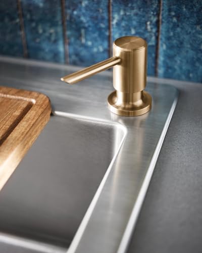 Moen Modern Deck-Mount Kitchen Soap & Lotion Dispenser, Top-Fill, 18-oz Refillable Bottle, Bronzed Gold, 3949BZG - image 3