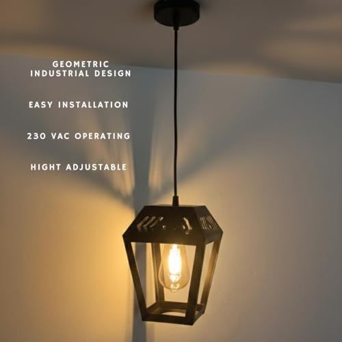 Image of Industrial Geomatric Design Square Conical Shape Black for Dining Table, Living Room, Bedroom, Restaurants, Offices, Cafes E27 Base. Bulb Not Included (Mid-Century Modern)