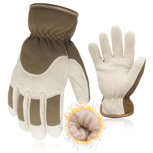 HANDLANDY Insulated Work Gloves, Thermal Winter Gloves Waterproof for Men Women X-Large Beige