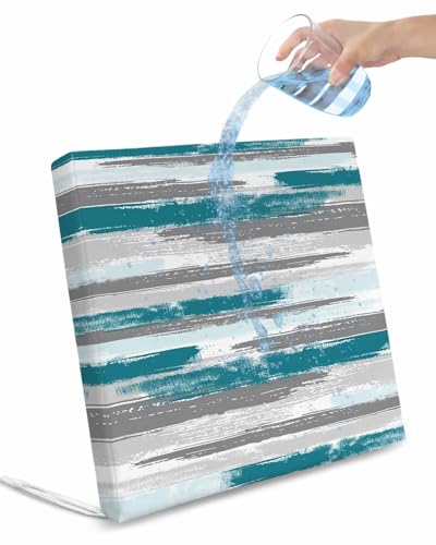 Edwiinsa Abstract Art Indoor/Outdoor Seat Cushions Cover,Waterproof Patio Chaise Lounge Cushion Cover for Beach Pool Side Chair Cushions 20x18x2 Pieces Contemporary Tainted Teal Grey White Painting