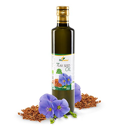 Biopurus Certified Organic Cold Pressed Flax Seed Oil 500ml – Pure Food Grade Linseed Oil Rich in Omega 3 – Vegan Cooking for Salads, Smoothies & Healthy Nutrition