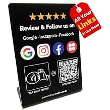 Review Stand for Google with Social Media Sign Multi-Link Review & Follow us on Instagram, Facebook & More, Reusable NFC Tap or QR Scan No App, No Fees Easy Setup, Works with All Smartphones