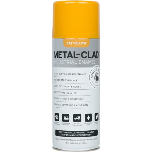 METAL-CLAD Paints For Industry Industrial Enamel, Aerosol Spray Paint - Steel Metal Iron Machinery - 1 Can (Caterpillar Yellow) 3-S-4043