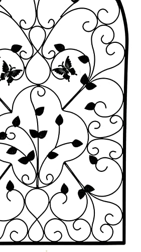 Bellaa 23196 Metal Wall Art 3D Wrought Iron Sculpture Spanish Arch Architectural Victorian Unique Design Outdoor Garden Plaque Butterfly Scroll Boho Farmhouse Cottage Lodge Country Home Decor Medallion 31 Inch Black Large #TOP4