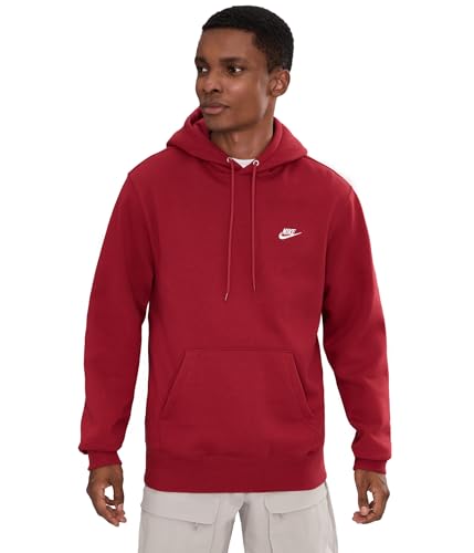 Nike Mens Club Pullover Fleece Hoodie Team Crimson/Team Crimson/White Medium