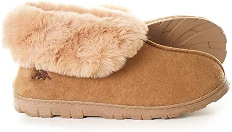 EuropeanSoftest Women's Micro Suede Faux Fur Fleece Lined Cozy 80-D High-Density Memory Foam Winter Slipper Bootie Breathable House Shoes with Non Skid Indoor Outdoor Sole