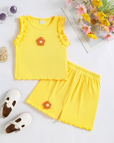 Image of Weebaby Toddler Girl Clothes Baby Summer Outfits Sleeveless Halter Top Ruffle Short Set Cute Kids Clothes Girls