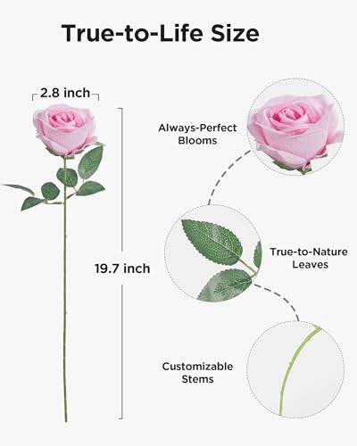 Image of InnoGear 50 Pcs Pink Roses Artificial Flowers, Fake Velvet Silk Rose Bulk Faux Flower for Decoration DIY Wedding Centerpieces Proposal Bridal Bouquets Shower Party Home Floral Decor (50, Pink)