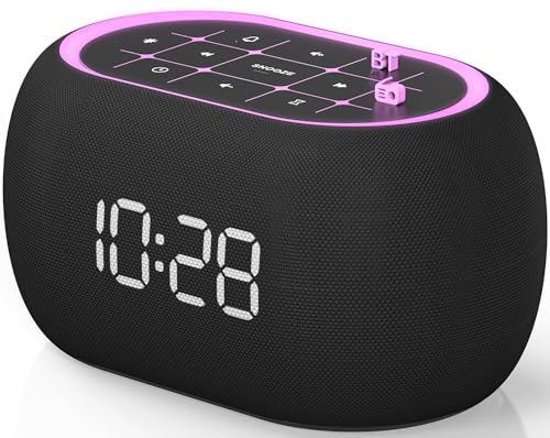 ANJANK Alarm Clock FM Radio with Bluetooth Speaker, Hi-Fi Stereo Sound, 7 Night Light Clolors, 8 Wake Up Sounds, 0-100% Dimmer, 30-Level Volume, Small Digital LED Clock with Auto Time Sync for Bedroom