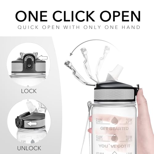 Image of Hyeta 32 oz Water Bottles with Times to Drink and Straw, Motivational Water Bottle with Time Marker, Leakproof, Drinking Sports Water Bottle for Fitness, Gym and Outdoor
