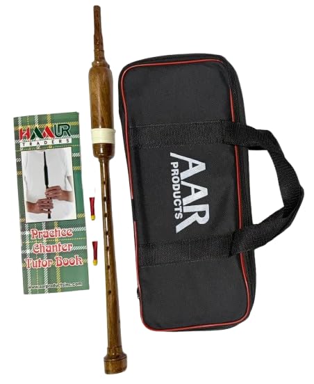 AAR Long Bagpipe Practice Chanter Length 21" Natural color Rosewood Scottish Highland Reeds, Bag & Book