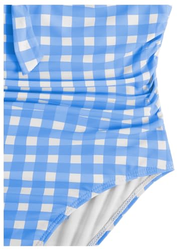 Image of Floerns Girl's Gingham Print Ruched Cut Out Knot Front One Piece Swimsuit
