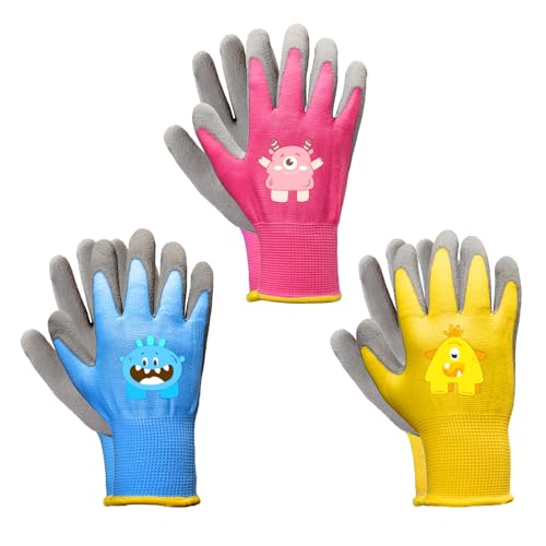 PROMEDIX P Kids Gardening Gloves Rubber Coated Work Gloves for Children Age 3-5 Soft & Breathable for Outdoor Play & DIY