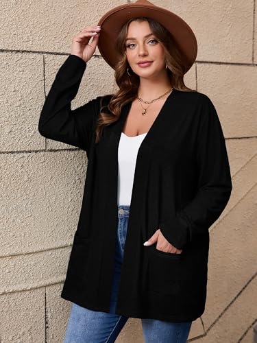 Image of AusLook Women's Plus Size Lightweight Open Front Cardigan 3 /4 Sleeve Cover Ups Shrugs Shawls and Wraps Kimono Jacket Coat