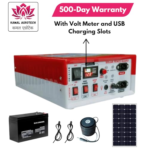 Kamal Agrotech zhatka Machine Solar Fence Protector Kit, 15kV, 50 Acre Coverage, with Solar Panel, Battery & Siren