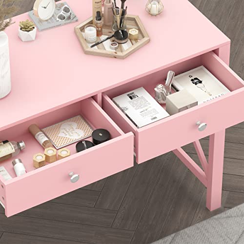Edmaxwell Home Office Desk With Drawers, Modern Writing Computer Desk For Bedroom, Small Pink Makeup Vanity Table Desk For Girls, Study Table For Home Office #TOP4