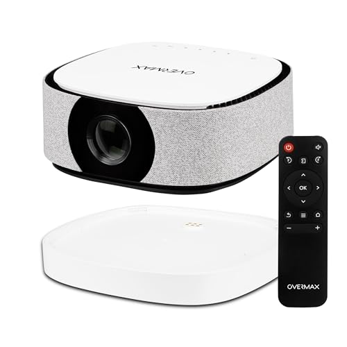 OVERMAX Multipic 4.5 Proyector LCD FullHD 1080p Proyector 2 en 1 con Powerbank Enfoque Automático, Corrección Trapezoidal, Wi Fi de Doble Banda Bluetooth 5.1, 3000 lúmenes Imagen de hasta 200