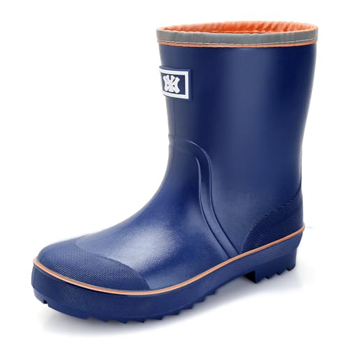 Jesindr Botas de Seguridad Para Hombre, Adulto al Aire Libre Botas de Agua, Muy Cómodas y Antideslizante Calzado Impermeable Sin cuerda de bombeo Naranja azul44