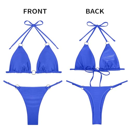 Image of MIKETAI Sexy Bikinis for Women 2 Piece Bikini Spaghetti Strap Swimsuits Solid Color Bathing Swimwear Triangle Bathing Suit