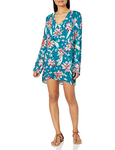 La Blanca Women's V-Neck Tunic Swimsuit Cover Up, Caribbean Current//Flyaway Orchid, 1X